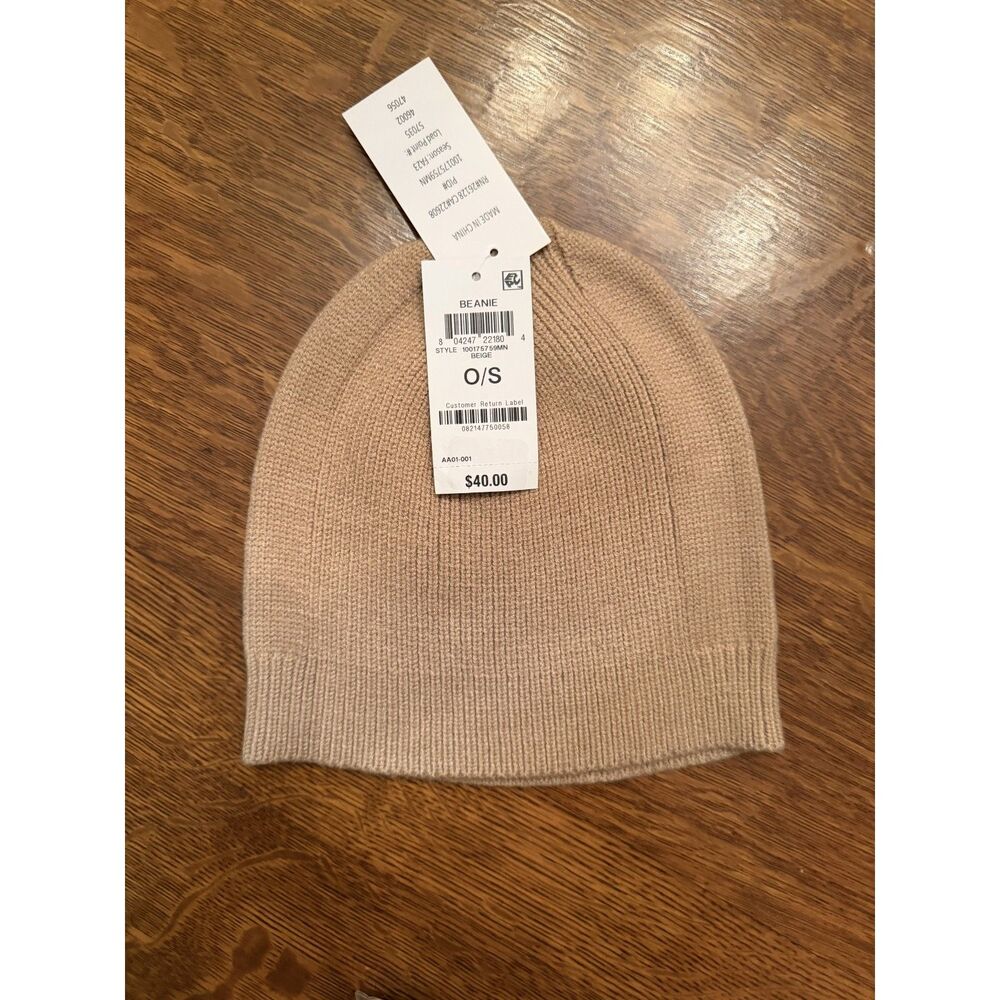 NWT O/S Camel Knit Beanie Hat | Soft Neutral Winter Cap - Picture 3 of 4